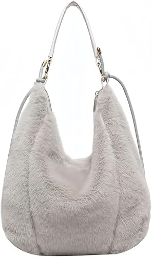 Mnbfc Plush Tote Bag for Women Girl: Plush Shoulder Bag Fluffy Handbag Y2K Bag Adjustable Shoulder Strap for Shopping School Travel Work