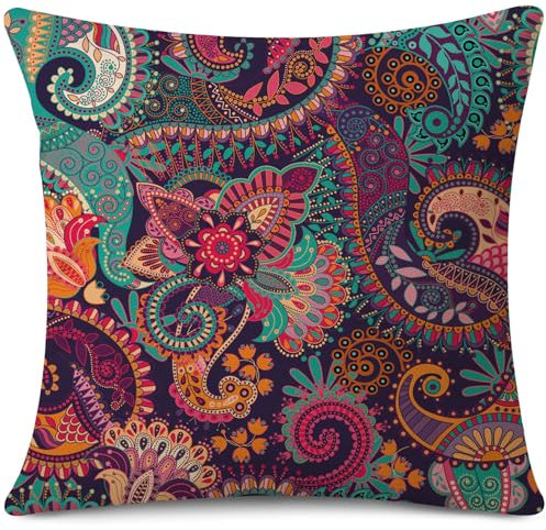 JOTOM Kissenbezug 45 x 45 cm Boho Lila Bohemian Mandala Dekor Abstrakte Blume Kissenbezug für Home Decor Quadratisch Kissenbezug für Couch Sofa Bett Wohnzimmer (Abstrakte Blume Lila)