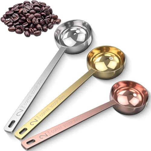 3 Pezzi Cucchiai Dosatori per Caffè, 30ml Misurino Proteine Misurino Dosatore Misurino Pressa Caffe in Acciaio Inox Cucchiai Dosatori Caffè Manico Lungo per Misurazione Latte Polvere Caffè e Chicchi