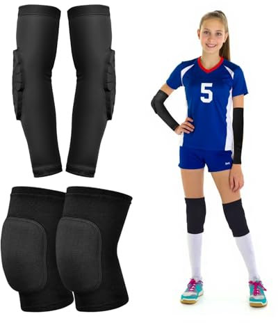 UMACWIN Rodilleras y mangas de brazo de voleibol con coderas, accesorios esenciales de voleibol con alta protección, coderas de voleibol, rodilleras para mujeres, hombres, adolescentes y jóvenes