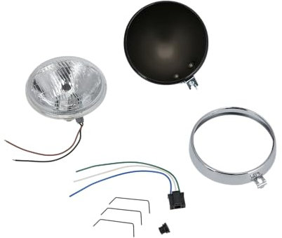 AKF Set: H4 Scheinwerferumbau, Kugellampe mit Chromring und Halteklammern - für Simson S50, S51, S70