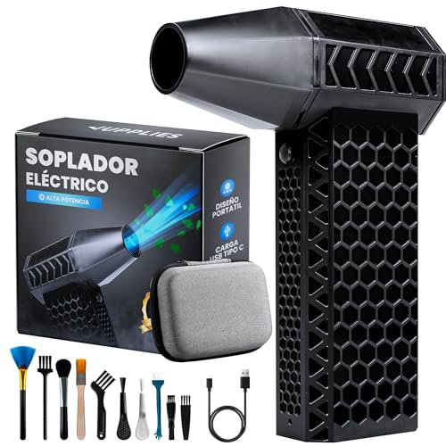JUPPLIES Soplador Aire Eléctrico 180,000 RPM – Mini Turboventilador Recargable con Batería 6000mAh – Aire Potente para Limpieza de Teclados, PC, Autos, Hojas y Más