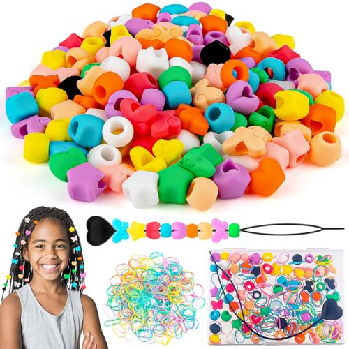 70Pcs Silicone Hair Beads for Kids Girls Braids, Rubber Bead for Hair, Butterfly Heart and Star Beads for Girls Women DIY