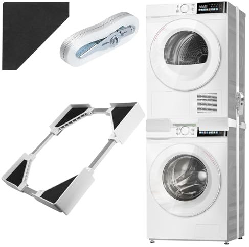 Storystore Washing Machine Stacking Kits, Universal Washer Dryer Stacking Kit, Adjustable Stacking Kits for 42-70cm Washer and Dryer, Stacking Shelf with Anti Vibration Feet and Ratchet Ropes