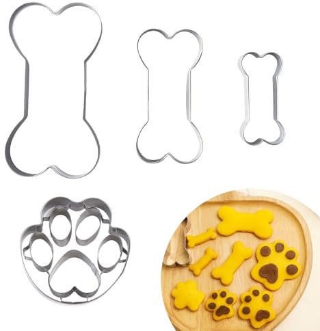 4Pcs Dog Cookie Cutter Set, Stainless Steel Dog Bone & Paw Print Biscuit Molds for Baking DIY Fondant, Dough, Pastry, Cake Decorating Tools
