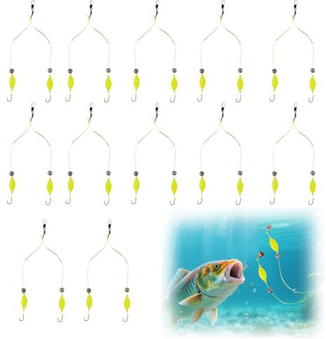 Fyfjur Double-Hook Angelhaken Reverse Bottom, 12 Stück Karpfen Haken für Den Umgekehrten Boden, Anti Tangle Doppelhaken Rigg für Forellen, Wels, Barsch, SüßWasser und Salzwasser (#8, #10, #12)