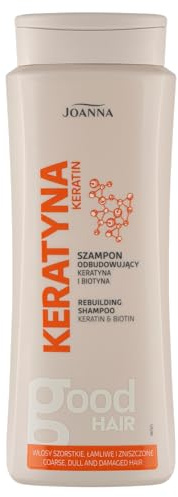 JOANNA Keratin Shampoo Trockenes Haar 400ml – Haarshampoo Damen für zur Pflege geschwächter und spröder Strähnen – Haarpflege für kaputtes Haar mit Keratin für Glanz & Geschmeidigkeit – Ohne Parabene