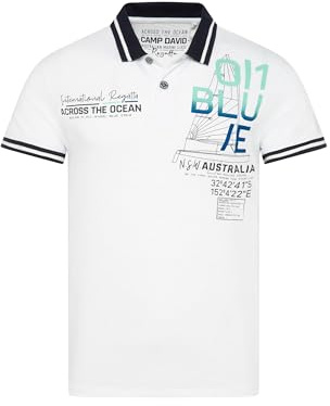 Camp David Herren Kurzarmpolo mit Sailing Print Opticwhite, XXXL