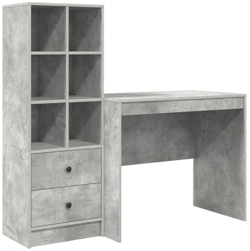 vidaXL Schreibtisch mit Schubladen 2 pcs Beton Grau, Büroeinrichtung, moderner Schreibtisch, robuster Arbeitsplatz, praktische Studie, Holz-Arbeitsstation