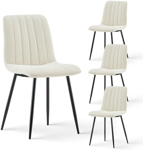 CLIPOP Esszimmerstühle 4er Set,Chenille Gepolsterte Küchenstühle mit Stabilen Metallbeinen, Lounge Wohnzimmerstuhl für Zuhause, Büro und Hotel (4er Set, Chenille Beige)