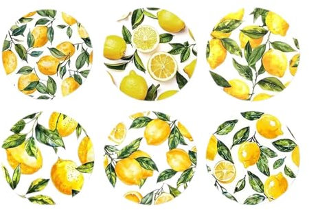 rockible 6 Stück Holz Untersetzer Rund 9,5 cm, Heat Insulation Coasters Round, Zitronen Deko Untersetzer, Getränkeuntersetzer für Esstisch Bar Kaffeebar Dekoration, Zitrone