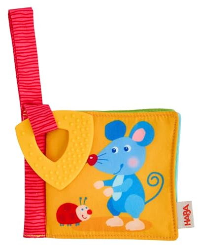 HABA Buggybuch Tierfreunde – Stoffbuch für Babys, mit Beißelement und Klettschlaufe, Waschbar bei 30 °C, mit Quietsche- und Knisterfolie für Kinder ab 6 Monaten – 2012329001