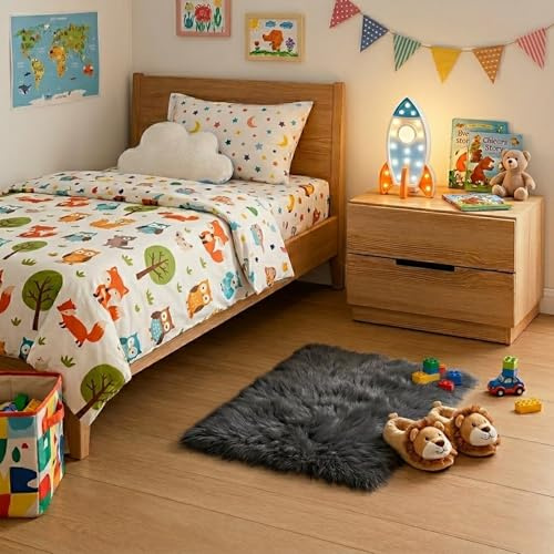 Gofodsil Teppiche für Schlafzimmer, 60x90 cm, Grauer Teppich, Wohnzimmer, rutschfest, modern, superweich, dicker Flor, klein, flauschig, zotteliger Teppich, fusselfrei, Grau