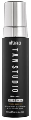 BPerfect Tan Studio – Tanning Mousse – Hydrating Self Tan with Hyaluronic Acid, Niacinamide, CQ10, Aloe Vera & Green Tea – 200ml (Ultra Dark - Mango)