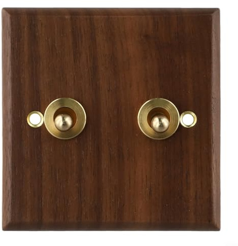 Interruptor de luz de madera de nogal retro de 1/2 vía con palanca de latón, placa de nogal negra hecha a mano, balancín de pared para iluminación del hogar y control de ventilador de techo (2 bandas)