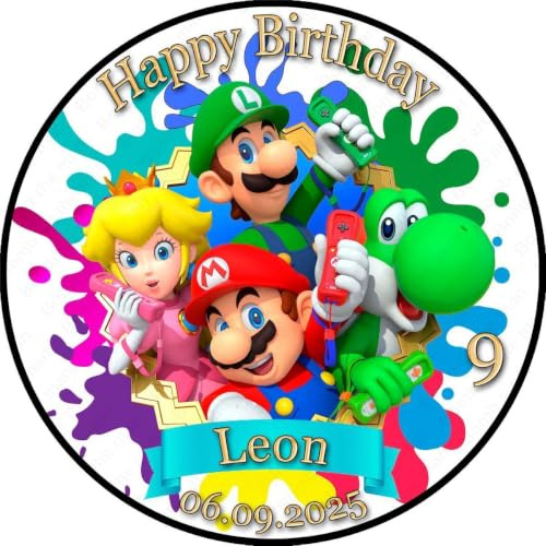 Tortenaufleger Tortendeko Fototorte Tortenbild Geburtstag Gamer Mario Bros Super Mario SMB01 (Zuckerpapier) Rund 20 cm Ø ohne Foto