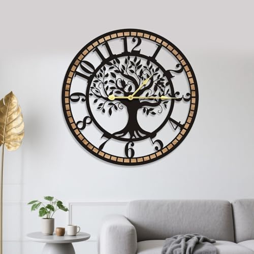 GEXHSRGD Orologio da Parete Albero della Vita, Orologio da Parete Grande Decorativo in Metallo e Legno, Design Silenzioso senza Tick-Tac e funziona con batterie, Adatto per Soggiorno 16 Pollici