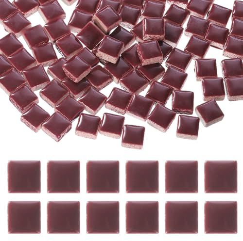 sourcing map 9mm Square Mosaic Tiles 300g Ceramic Mosaic Pieces Wine Red | Glazed Porcelain Tiles Bulk for Vase Flower Pots Aquarium Decor Garden Project DIY Art Craft