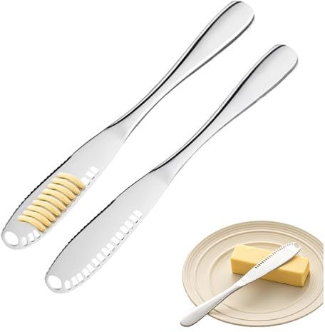 Yuannee Butter Knife,2PCS 3-In-1 Stainless Steel Butter Knives Spreader Cheese Curler and Micro Grater Slicer Easy Spread Kitchen Accessories for Cutting Spread Butters Cheese Peanut Butter Jam