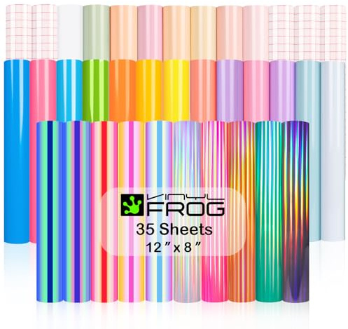 VINYL FROG 35 Pack Permanent Vinyl Bundle 12x8 Holo Adhesive Vinyl Sheets | Permanent Vinyl for Cricut, Rainbow Holographic Vinyl Holo Opal Vinyl Pastel Vinyl for DIY Craft, Home Decor, Mugs, Windows