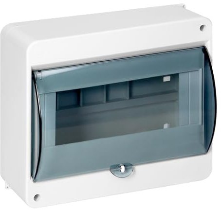 MIRATIC Coffret Electrique en Saillie IP40 Tableau Electrique 1 Rangée avec Porte Fumée Boîtier Modulaire Blanc pour Disjoncteurs Fusibles Inclus Bornier N et PE (8 modules)