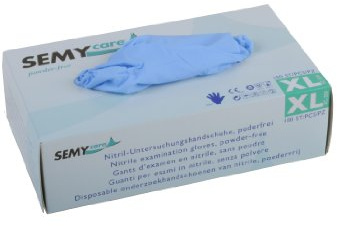 Semy Care Nitril-Untersuchungshandschuhe, puderfrei, Größe XL, blau AQL 1.5, 10er Pack (10 x 100 Stück)