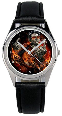KIESENBERG Armbanduhr Zombie Gitarren Geschenk Artikel Idee Fan Damen Herren Unisex Analog Quartz Lederarmband Uhr 36mm Durchmesser B-1774