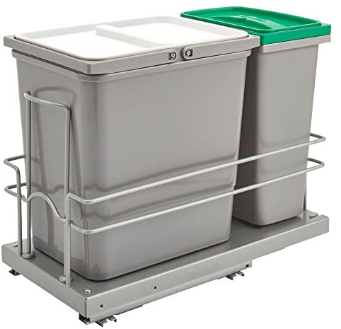 Rev-A-Shelf 5SBWC-815S-1 Poubelle coulissante encastrable de 15 l et poubelle de 8 litres avec glissières à fermeture amortie, profondeur réduite et hauteur réduite
