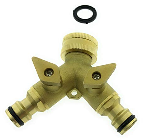 2-Wege Messing Y Wasserhahn Verteiler 3/4 Wasserverteiler 2er Gartenschlauch
