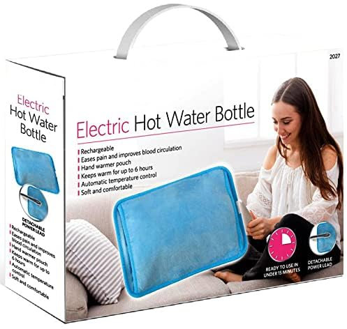 Rechargeable Electric Hot Water Bottle Bed Hand Body Warmer Massaging Heat Pad Cozy Pain Relief Fast Heating Auto-Shut Off Function Over-Heat Protection & No Refill Heat Pad 25cm x 17cm Blue