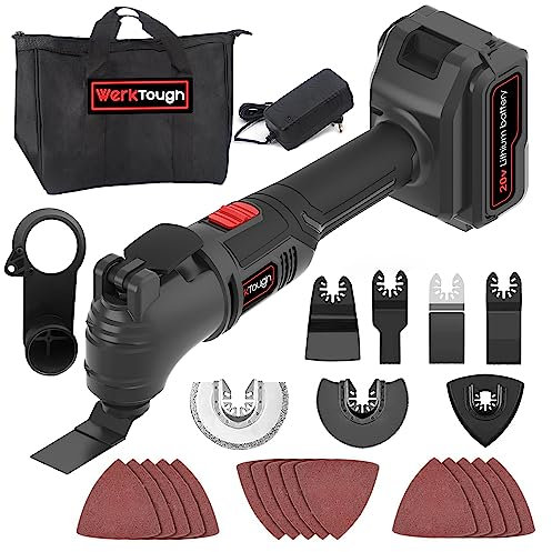 Werktough 20v Cordless Oscillating Tool Kit 26pcs Maxi Multi Tools for Cutting Sanding Scraping Quick Release Blade including Li-ion Battery with 1 Hour Fast Charger