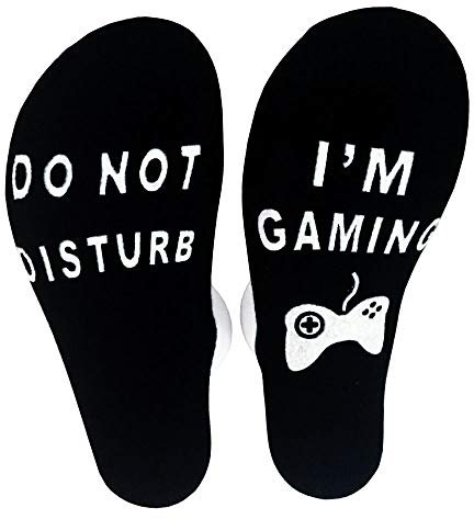 Socken für Herren und Damen Lustiges Geschenk Neuheit Baumwolle socken Gamer Socken mit Do not disturb, I am gaming, Geschenk für Weihnachten (A-Schwarz, 39-46)