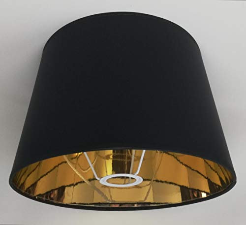 Kegelförmiger Lampenschirm, Schwarzer Stoff mit Goldenem Futter, Handgefertigtes Produkt, für Tischlampe, Stehlampe (Schwarz, 30x25x20)