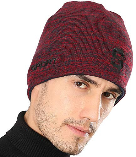 DOANNOTIUM Herren Oversized Slouchy Beanie Strickmütze Skimütze Skimütze Skimütze Langer Baggy Hip-Hop Wintermütze - Rot - MEDIUM