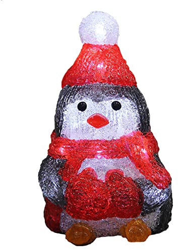 DEUBA® LED Acryl Figur Pinguin 18cm Weihnachten Innen Weihnachtsdeko Beleuchtet Batterie Weihnachten Weihnachtsfiguren Weihnachtsbeleuchtung Kaltweiß