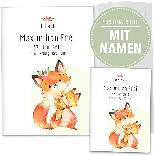 OLGS U-Heft Hüllen 3-teiliges Set Hab dich lieb Schutzhüllen für Untersuchungsheft & Impfpass, Geschenk personalisierbar mit Namen und Geburtsdatum - U-Heft Set personalisiert, Fuchs
