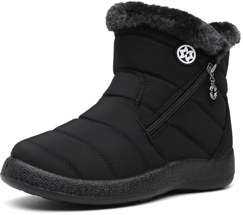 Hsyooes Womens Warm Fur Lined Winter Snow Boots Waterproof Ankle Boots Outdoor Booties Comfortable Shoes for Women,Black,8 M US=Label Size 40