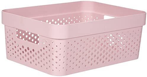 CURVER - Cesta de almacenamiento Infinity 17L reciclada – Almacenamiento multiusos, apilable y encajable – 35,6 x 26,6 x 13,6 cm, color rosa