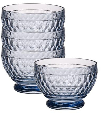 Villeroy & Boch Boston Coloured Dessertschalen Blue 4er Set, 430 ml, Schale aus Kristallglas für Obst und Snacks, Spülmaschinengeeignet, Blau