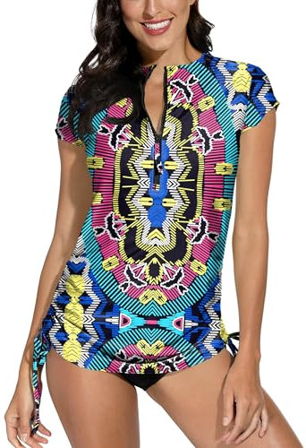 BesserBay Damen Rash Guard Bademode UV Shirts Kurzarm Schwimmshirt UPF 50+, Wassermelone Rot, Gr.- 40 EU/Large