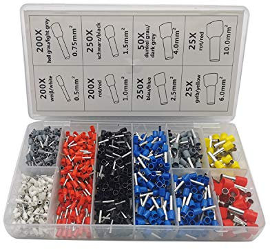 TAKPART 1200 Stück Aderendhülsen Set Isolierte Kabelschuhe Set Ferrule Anschluss Sortiment Kabelschuhe 0,5 mm² - 10 mm²