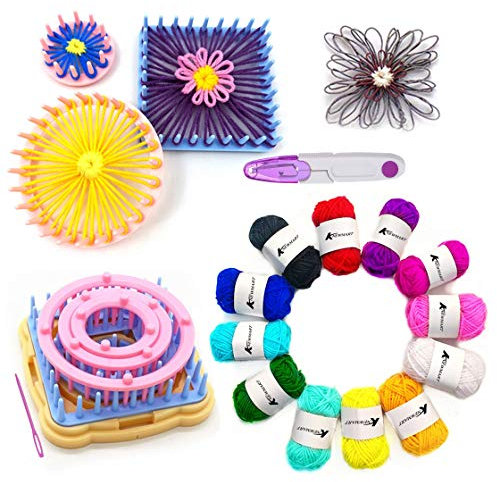 Flower Loom, 8pcs Wool Knitting Ball Maker Weaving Tools - with Needle, Yarn, Scissors