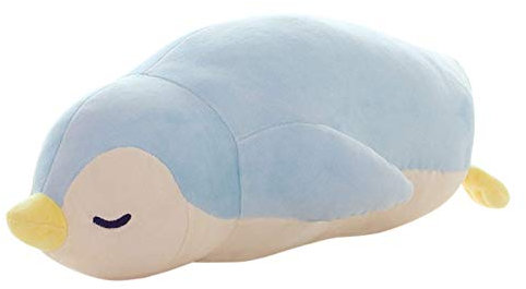 Funthy Stofftiere Plüschkissen, Netter Pinguin Seitenschläferkissen, Plüschtiere Stillkissen Lagerungskissen Kuscheltier Schlafkissen für Kinder Dekoration Extrem Weich 35x17x15CM-Hellblau