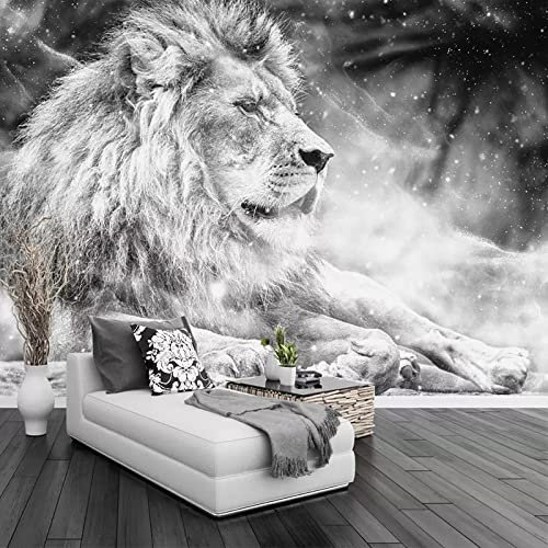 TANYANG Papier Peint Photo Personnalisé Mural Noir Et Blanc Animal Lion Mural 3D Salon Canapé Fond Chambre Décor À La Maison 120Cm(W)×80Cm(H)