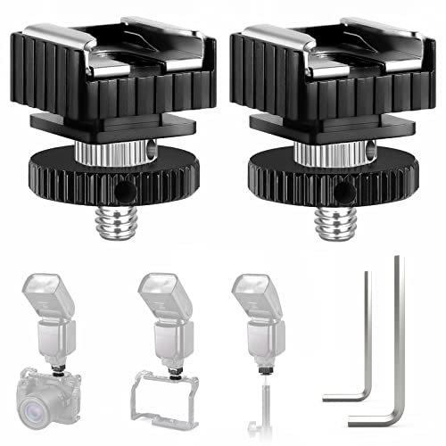 NEEWER 2PCS Flash Hot Shoe Mount Adapter to 1/4” Thread Hole Compatible with Canon Nikon Pentax Flash, 1/4” to 1/4” Male Tripod Screw Adapter for Light Stand Umbrella Flash Holder Bracket