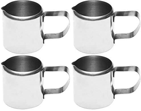 Cabilock 4 Pièces Mini Pot à Lait Pichet Vapeur en INOX Pichet à Lait Pichet De Sauce Pichet à Café Fumant Verseur De Lait Tasse à Mesurer Expresso Miniature Tasse De Sauce Acier Inoxydable