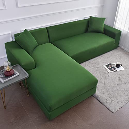 YOPOIY 2St Strecken Ecksofa Couchbezüg, Wasserfeste Sofabezug L Form, Antirutsch Sofa Abdeckung für Anbausofa-grün-2-Sitzer + 3-Sitzer