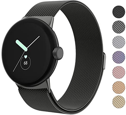 Amzpas Metallarmband, kompatibel mit Google Pixel-Uhrenarmbändern für Damen und Herren, Edelstahl-Mesh-Schlaufe, verstellbares Armband, Ersatzband für Google Pixel Watch/Pixel Watch 2, Schwarz
