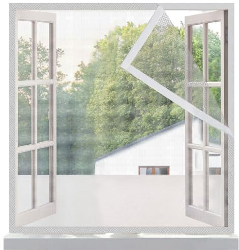 Risareyi Mosquitera Ventana 75x80cm, Blanco Fibra de Vidrio Malla Cortina Mosquiteras para Balcón Exterior, Antimosquitos, Cinta Mágica Borde, con Cinta Adhesiva