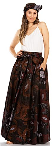 Sakkas 16317-2 - Asma Second Convertible Traditional Wax Print Maxirock mit verstellbarem Träger - 229 - OS